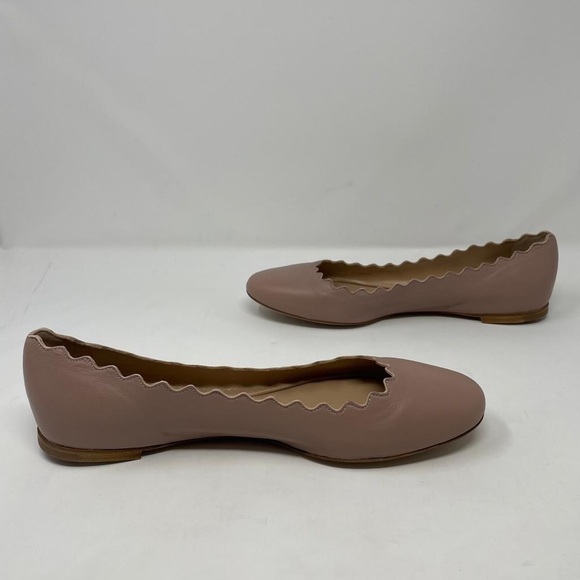 New Chloe Lauren Scalloped Leather Ballet Flats in Pink Tea - Picture 14 of 16